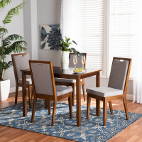 Baxton Studio Rosa-Grey/Walnut-5PC Dining Set Rosa Modern and Contemporary Grey Fabric Upholstered and Walnut Brown Finished Wood 5-Piece Dining Setb